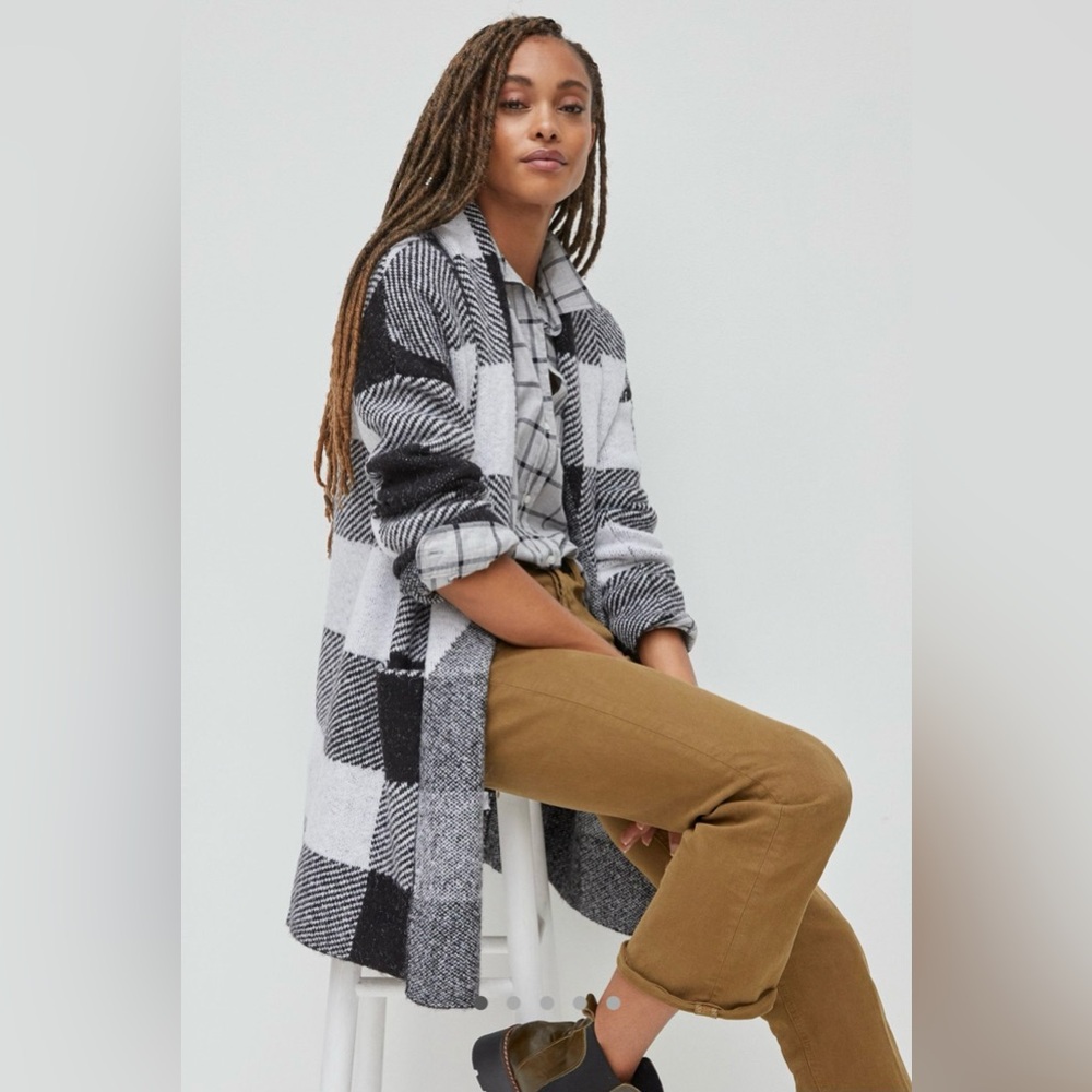 Anthropologie Black and White Checkered Knit Cardigan